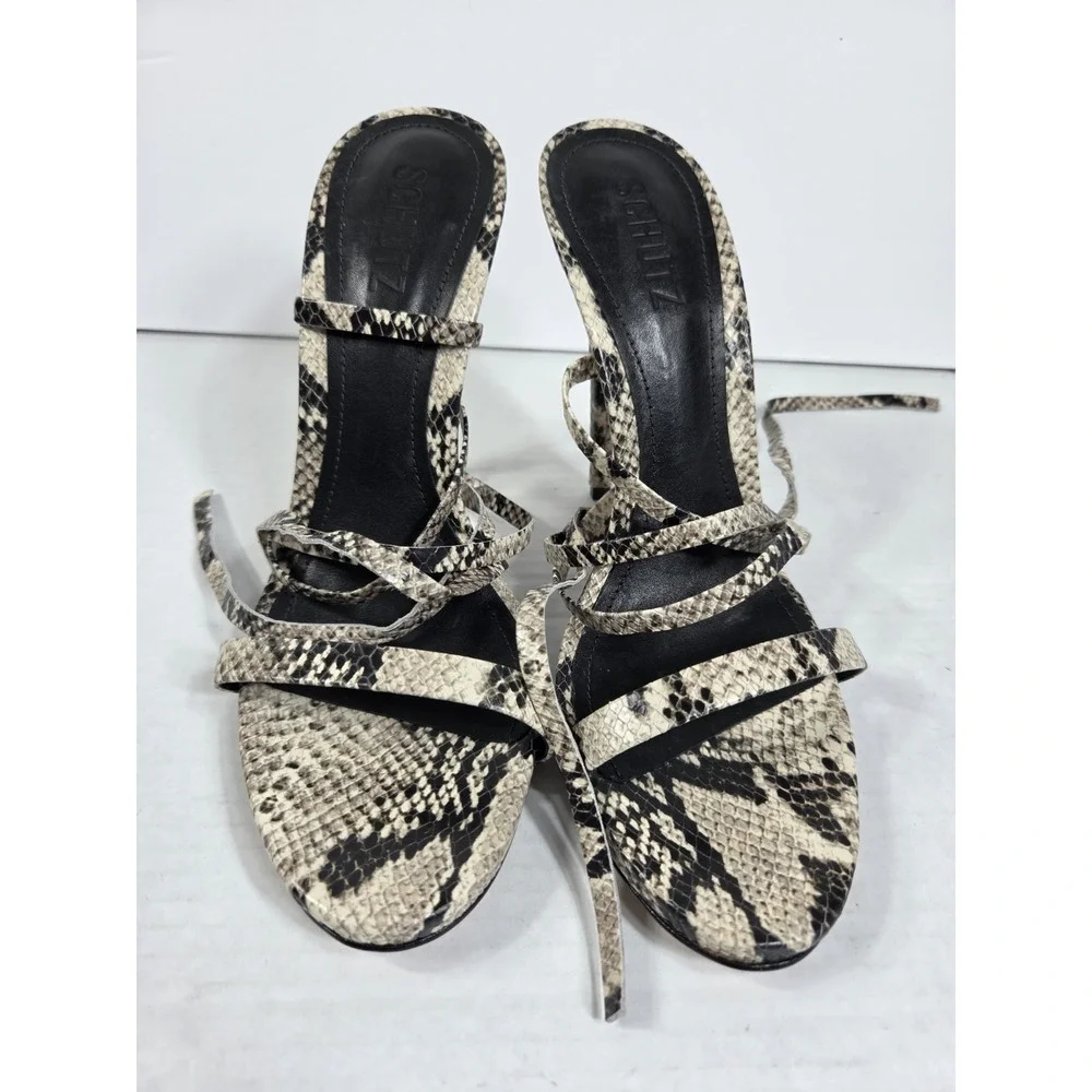 SCHUTZ WOMAN CLOE SNAKE Print LEATHER ANKLE Gladiators WRAP Heel Pump Sz 8.5